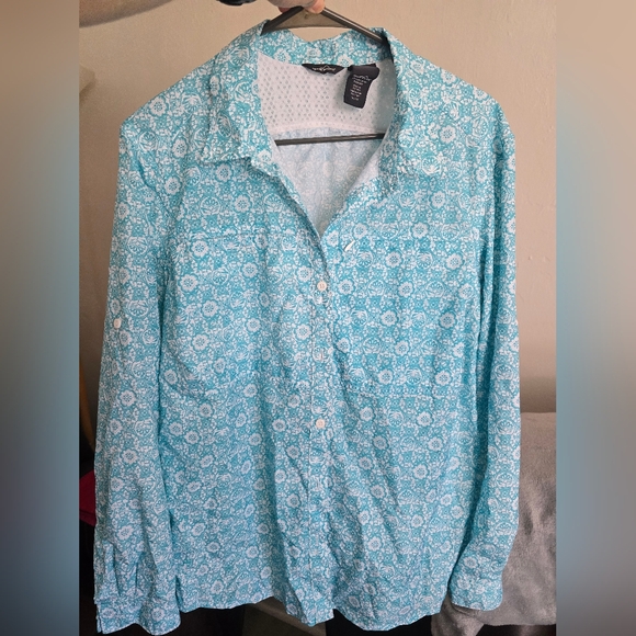 Eddie Bauer Tops - Eddie Bauer Blue Patterned Button-Up Lightweight Shirt XL